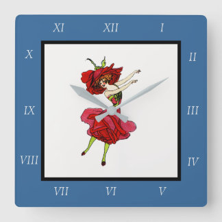 American Beauty Rose, Whimsical Flowers Book Art Square Wall Clock