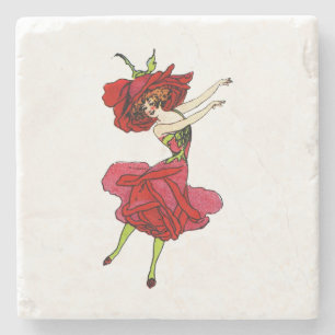 American Beauty Rose, Whimsical Flowers Book Art Stone Coaster