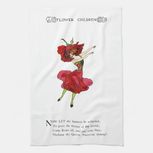 American Beauty Rose, Whimsical Flowers Book Art Tea Towel