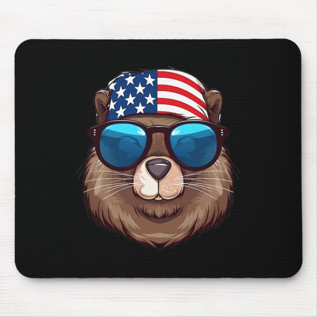 American Beaver With Usa Flag Independence Day  Mouse Mat (Front)