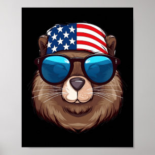 American Beaver With Usa Flag Independence Day Poster