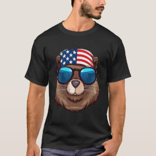 American Beaver With Usa Flag Independence Day T-Shirt