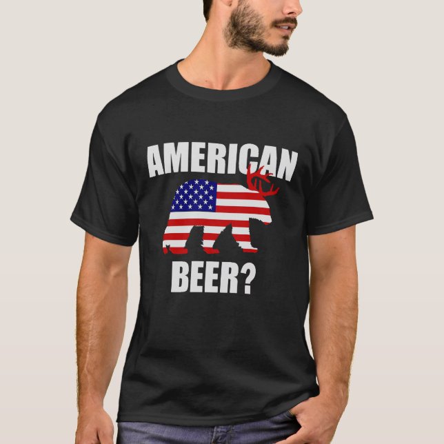 American Beer?  US Flag Bear Deer T-shirt (Front)