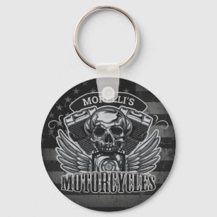 American Biker ADD NAME Skull V-Twin Motorcycles Key Ring