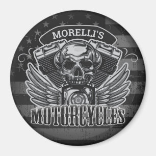 American Biker ADD NAME Skull V-Twin Motorcycles Magnet