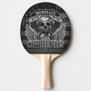 American Biker ADD NAME Skull V-Twin Motorcycles Ping Pong Paddle