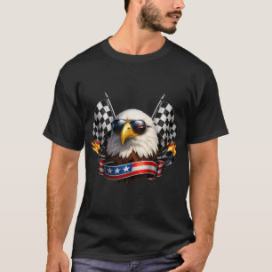 American Biker Eagle with Racing Chequered Flags T-Shirt