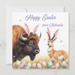 American bison and pronghorn with rabbit ears holiday card