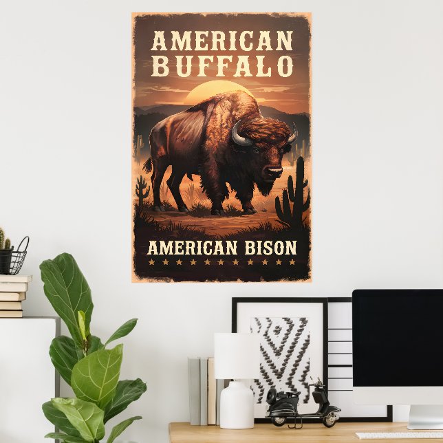 American Bison at Sunset Poster (Home Office)