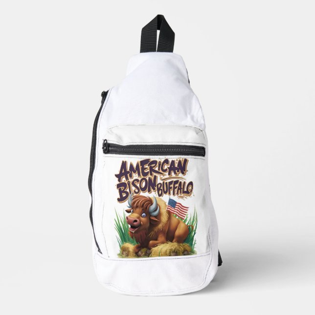 American Bison Buffalo With American Flag Sling Bag (Front)