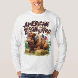 American Bison Buffalo With American Flag T-Shirt