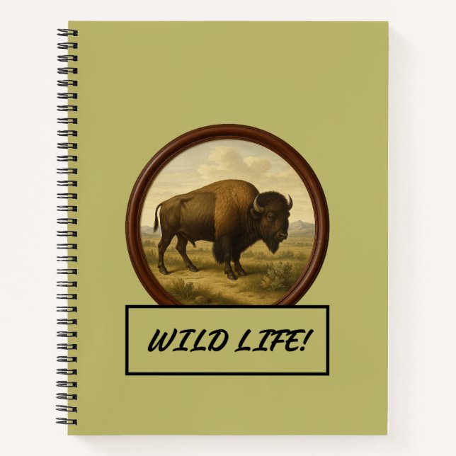 American Bison Dark Khaki Spiral Notebook (Front)