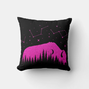American Bison Fuchsia Pink Stars Galaxy Moon Cushion