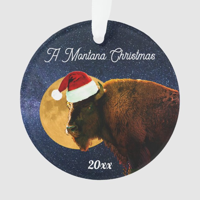 American Bison, Full Moon and Santa Hat    Ornamen Ornament (Front)