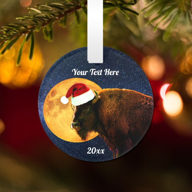 American Bison, Full Moon and Santa Hat    Ornament (Creator Uploaded)