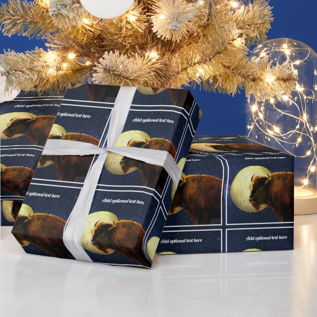 American Bison, Full Moon and Starry Night  Wrapping Paper (Holidays)