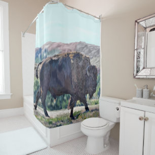 American Bison Grassland Rustic Wildlife Shower Curtain