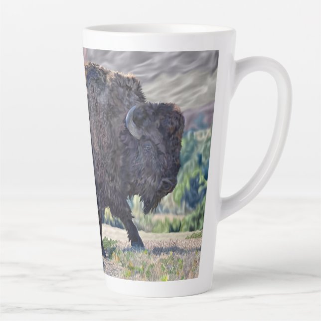 American Bison Grassland Western Wildlife Latte Mug (Right)