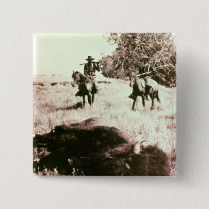 American Bison Hunters (b/w photo) 15 Cm Square Badge