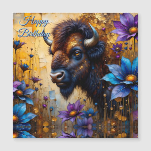 American Bison in textured Flower Happy Birthday