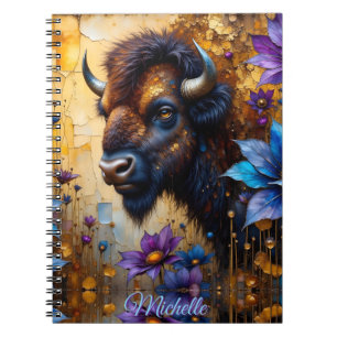 American Bison in textured Flower *Personalise* Notebook