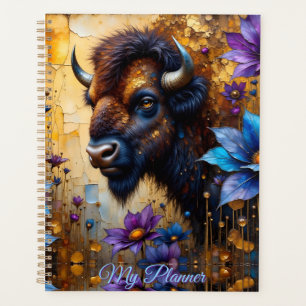 American Bison in textured Flower *Personalise* Planner
