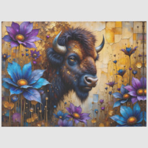 American Bison in textured Flower portrait Tissue Paper