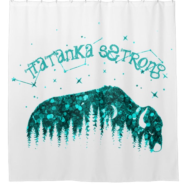 American Bison Moon Star Galaxy Teal WhiteTravel Shower Curtain (Front)
