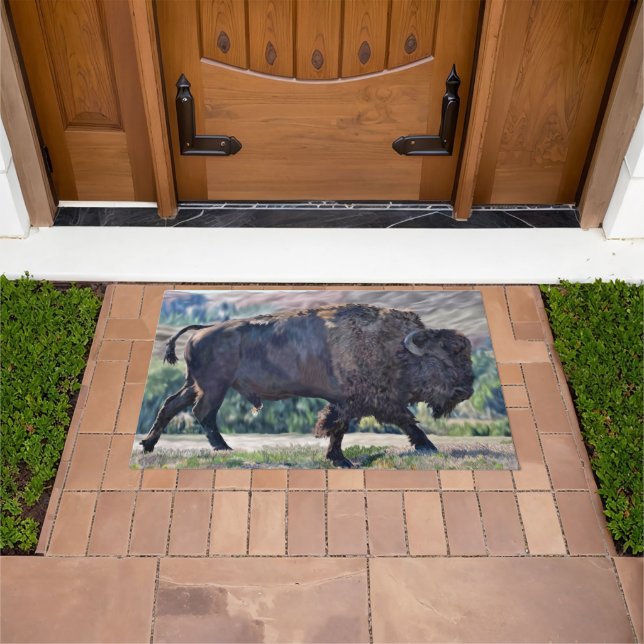 American Bison Roaming in Grassland Setting Doormat (Outdoor)
