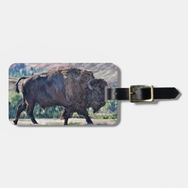American Bison Roaming in Grassland Setting Luggage Tag (Front Horizontal)