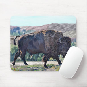 American Bison Roaming in Grassland Setting Mouse Mat
