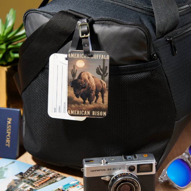 American Bison Sunset Luggage Tag (Front & Back)