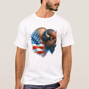 American Bison USA Flag Patriotic Buffalo Wildlife T-Shirt