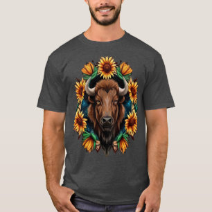American Bison With Sunflower Wreath Kansas State T-Shirt