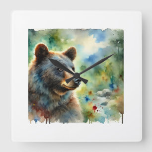 American Black Bear Watercolor 091024AREF120 - Wat Square Wall Clock