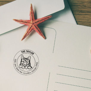 American Bobtail Cat Return Address  Rubber Stamp