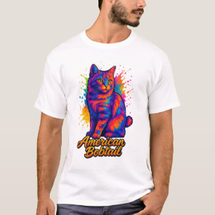 American Bobtail Pop Art Cat Colourful Neon T-Shirt