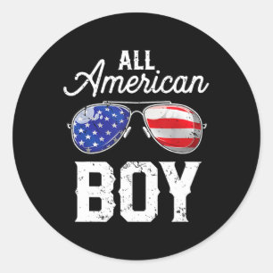 American Boy 4th Of July Usa Boys Patriotic Teens Classic Round Sticker