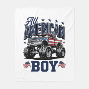 American Boy Monster Truck Vintage Patriotic Shirt Fleece Blanket