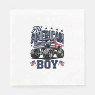 American Boy Monster Truck Vintage Patriotic Shirt Napkin