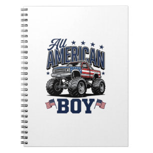 American Boy Monster Truck Vintage Patriotic Shirt Notebook