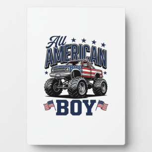 American Boy Monster Truck Vintage Patriotic Shirt Plaque