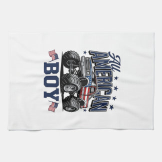 American Boy Monster Truck Vintage Patriotic Shirt Tea Towel