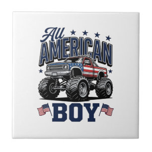 American Boy Monster Truck Vintage Patriotic Shirt Tile