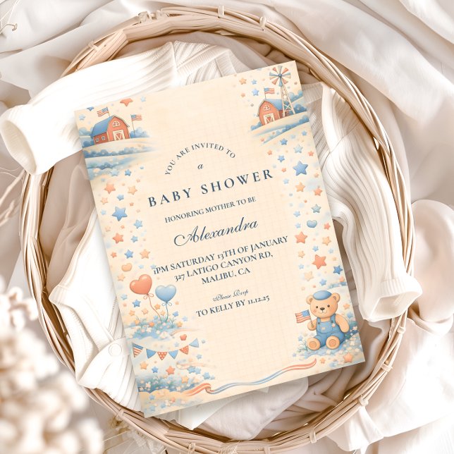American Boy Red White Blue Baby Shower Invitation (Creator Uploaded)