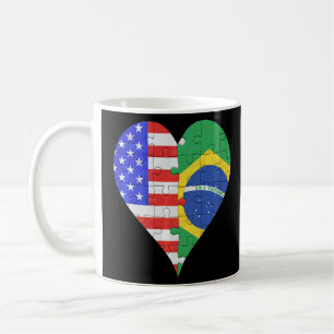 American Brazilian Flag Heart  Coffee Mug