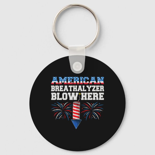 American Breathalyzer Blow Here 4th Of July Funny  Key Ring (Front)