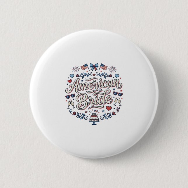 American Bride Patriotic Wedding Vector Design_1 6 Cm Round Badge (Front)