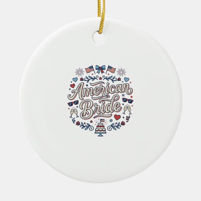 American Bride Patriotic Wedding Vector Design_1 Ceramic Tree Decoration (Front)