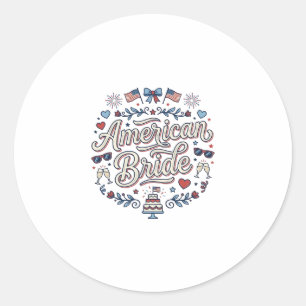 American Bride Patriotic Wedding Vector Design_1 Classic Round Sticker